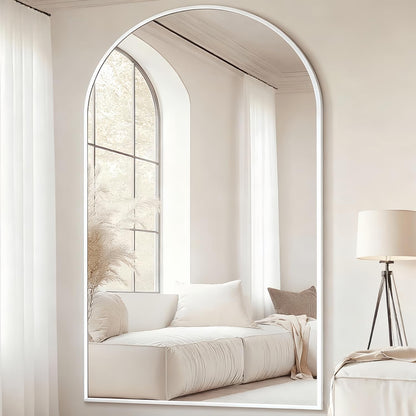 Dewfig Arched Full Length Mirror, 76"x34" Large Floor Mirror, Full Body Mirrors for Leaning or Hanging, Standing Mirrors for Bedroom, Living Room,Dressing Room, Aluminum Alloy Frame, Black