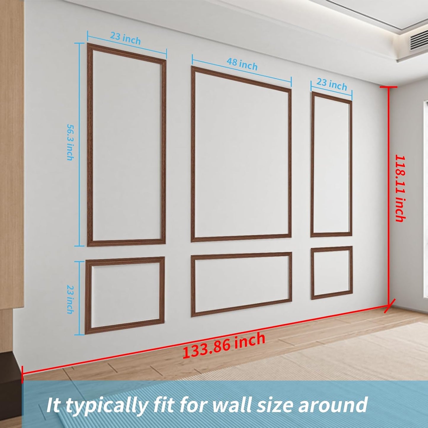 Art3d Pre-Cut Wall Molding Set of 6 pcs, Ready-to-Assemble Wainscoting Panels for Interior Wall Décor Living Room Bedroom Accent Wall - Installed with Glue, 3 Top 3 Bottom