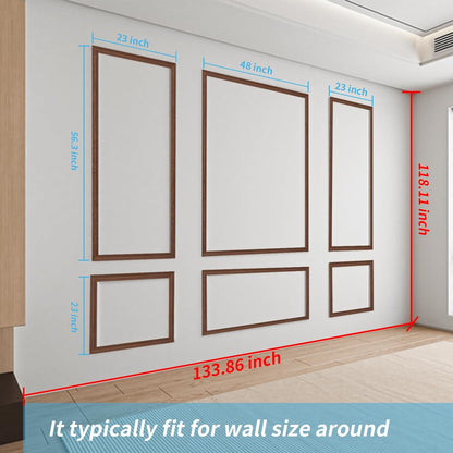 Art3d Pre-Cut Wall Molding Set of 6 pcs, Ready-to-Assemble Wainscoting Panels for Interior Wall Décor Living Room Bedroom Accent Wall - Installed with Glue, 3 Top 3 Bottom