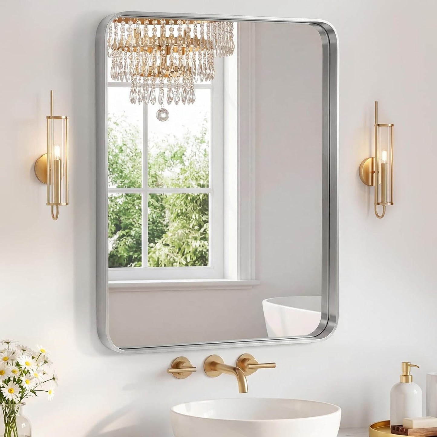 NEWBULIG Gold Round Wall Mirror 36 Inch, Bathroom Mirrors for Over Sink, Wall Decor for Bathroom, Entryway, Bedroom, Vanity
