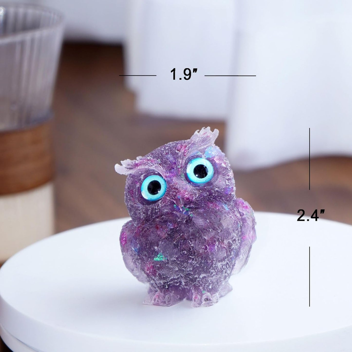 OwMell Owl Statue Tumbled Stone Gemstone Owl Figurine Home Decor Shelf Decor 2.5" - Turquoise