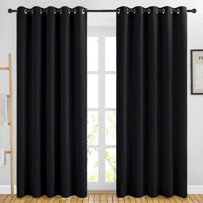 NICETOWN Halloween Pitch Black Solid Thermal Insulated Grommet Blackout Curtains/Drapes for Bedroom Window (2 Panels, 42 inches Wide by 63 inches Long, Black) - Colors E