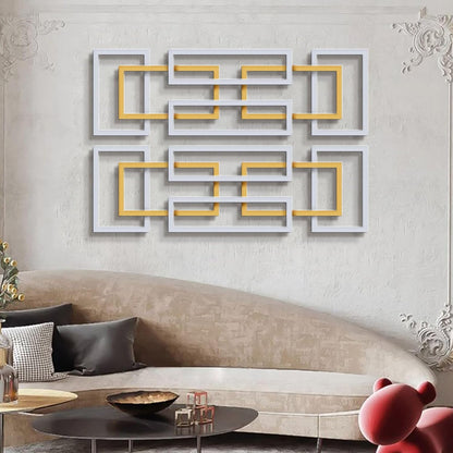 homary Large Metal Wall Art – 47.2" Modern 3D Abstract Geometric Overlapping Design, Iron Wall Decor for Living Room, Dining Room, Office