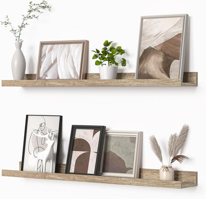 Heimlove Picture Ledge Shelf, Floating Shelves Set of 2, 24 Inches Picture Shelf for Wall with Ledge, Kids Bookshelf Wall Mounted for Living Room Bedroom Decor Books Photo Frames - White