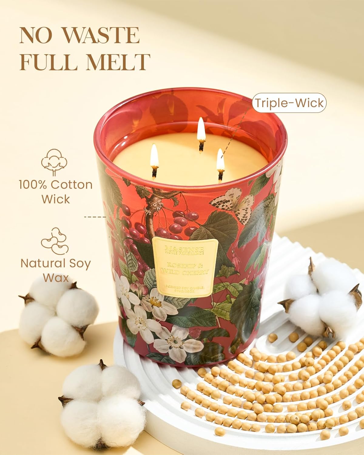 M&SENSE Jasmine Candles Highly Scented 3 Wick 35oz 150 Hours Burn Extra Large Jar Candles for Women, Natural Soy Wax Aromatherapy Candle for Stress Relief, Meditation, Yoga, Spa - Colors B