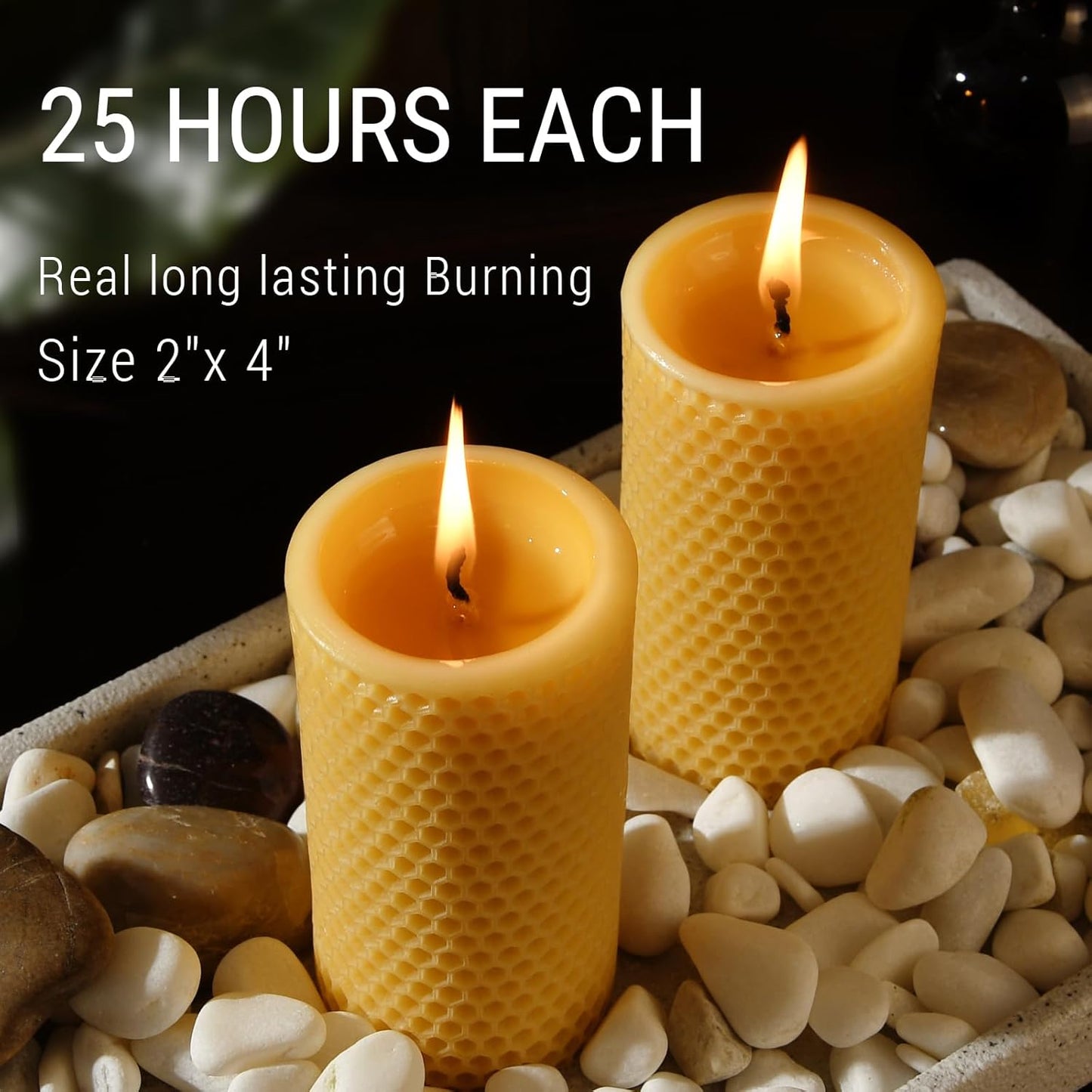 Pure Natural Beeswax Pillar Candles Bulk - Pack of 6 - Honeycomb Surface, No Scent- for Emergency/Prayer/Relax (2inch Diameter, 4 inch Tall - Off White)