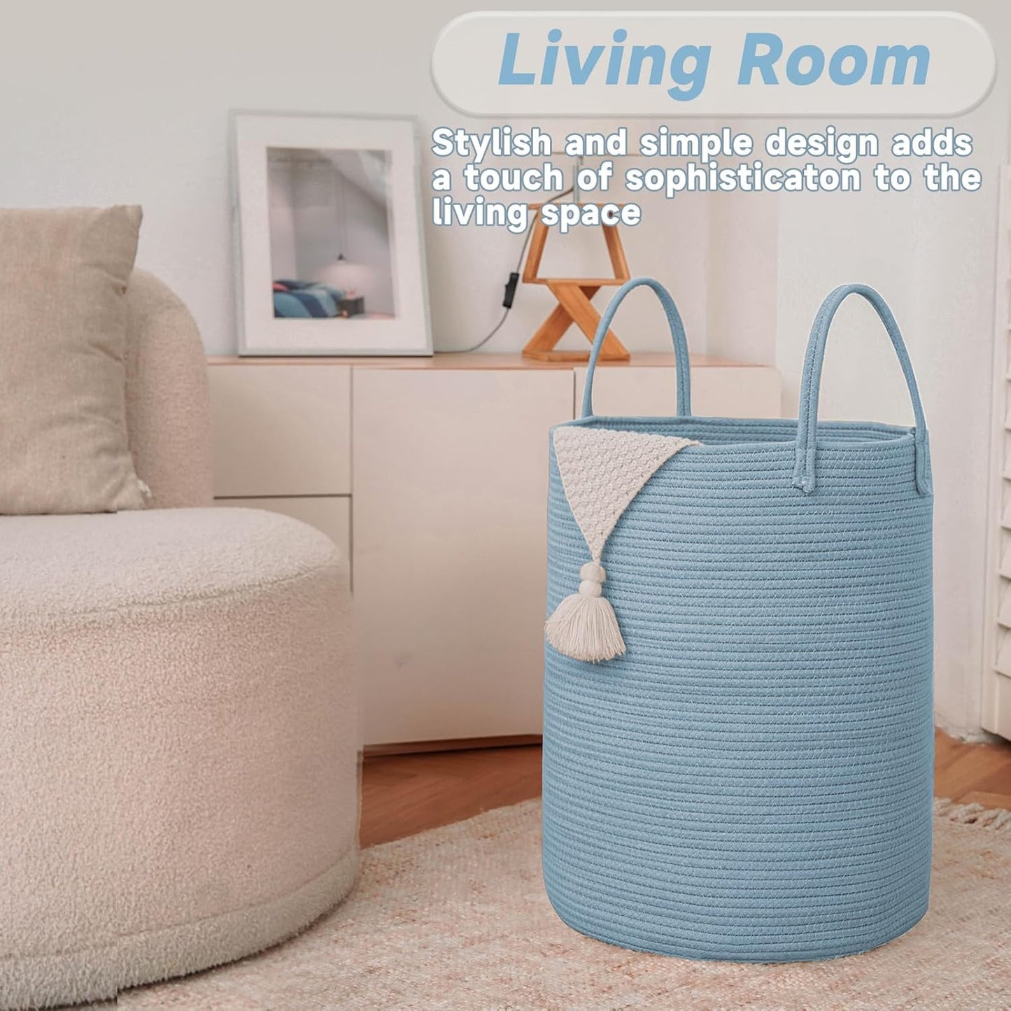 JMvicyroam Large Woven Laundry Basket Hamper,60L Cotton Rope Storage Bin for Blankets,Toys and Clothes,Decorative Tall Nursery Hamper for Living Room,Baby Nursery,Bathroom and Bedroom,Brown