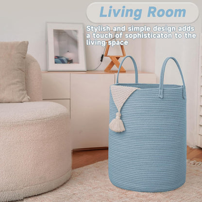 JMvicyroam Large Woven Laundry Basket Hamper,60L Cotton Rope Storage Bin for Blankets,Toys and Clothes,Decorative Tall Nursery Hamper for Living Room,Baby Nursery,Bathroom and Bedroom,Brown