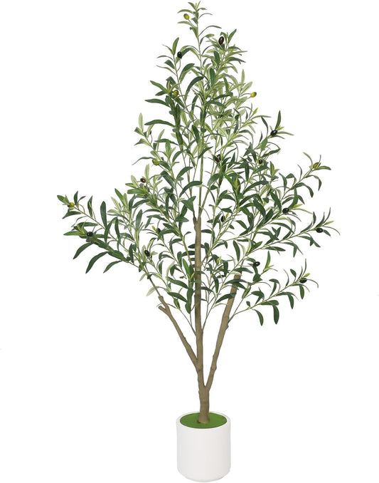 Timoo Faux Olive Tree Olive Trees Artificial Indoor with White Planter (5 FT)