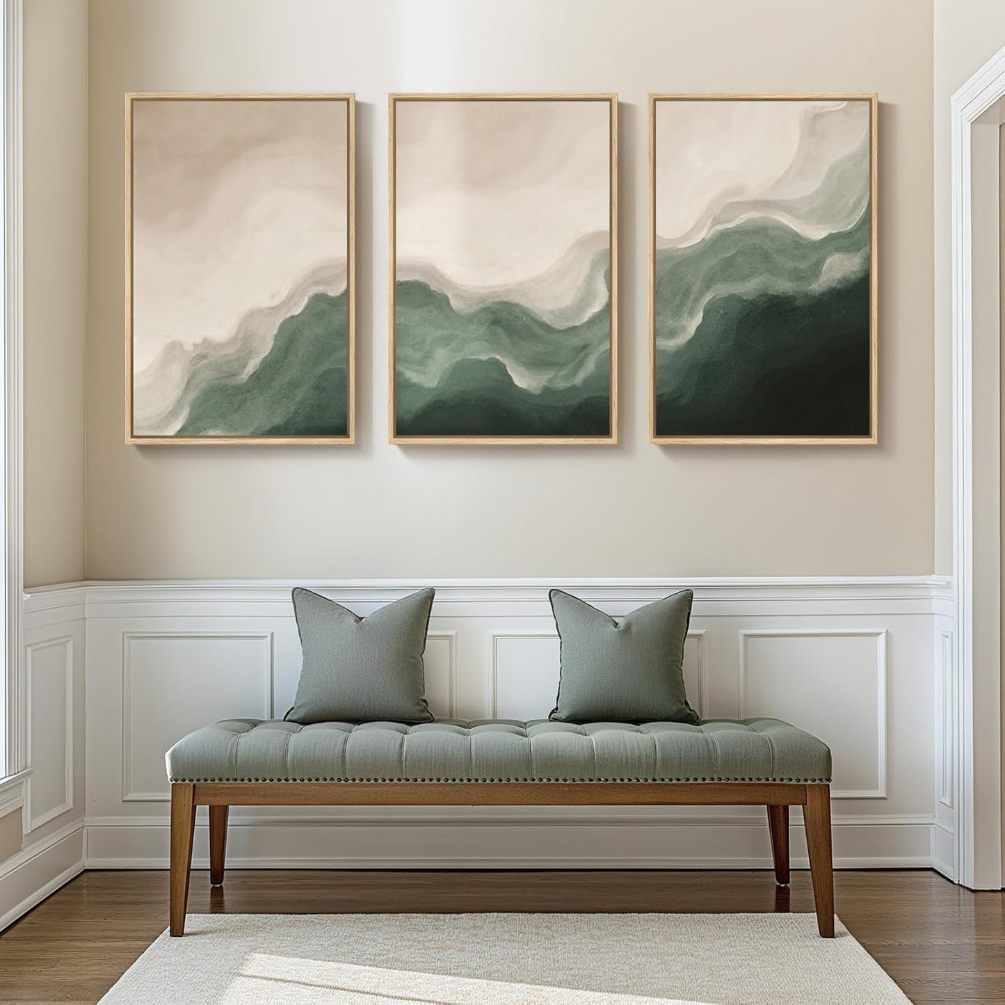 Large Framed Abstract Nature Landscape Wall Art for Living Room, Set of 3 Modern Canvas Prints Paintings Artwork for Walls, Green Lake Pictures for Hallway, Dining Room, Office Wall Decor 24x36 Inch