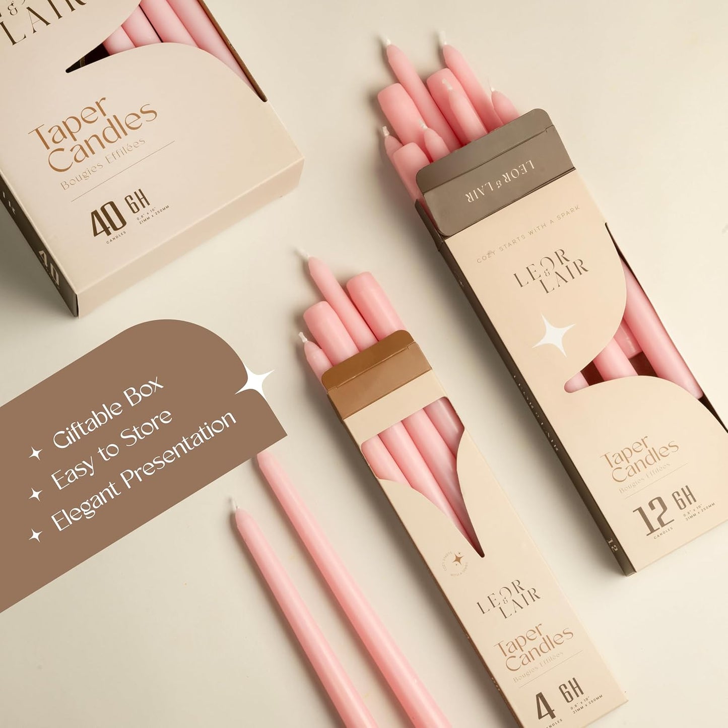 Leor & Lair Ivory Taper Candles - 4 Pack 10" Ivory Candlesticks - Unscented Cream Candle Sticks for Home Decoration, Holiday Tables, Weddings, Restaurants & Business Events