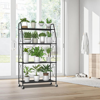 VyGrow Plant Stand, 4 Tier Plant Shelf for Indoor Outdoor, Heavy Duty Metal Tall Plant Stands Holder Rack for Living Room Balcony and Garden, Black