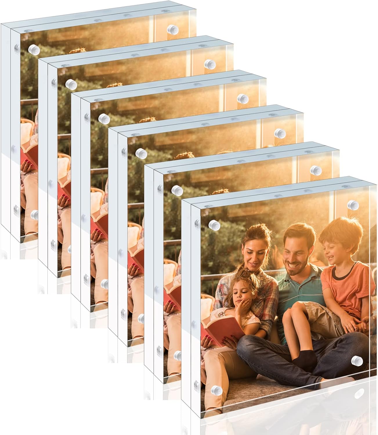Egofine 4x6 Acrylic Frames 6 Pack, 20mm Thicker Frameless Clear Picture Frames, Double Sided Magnetic Picture Frames, Free Standing Desktop Display