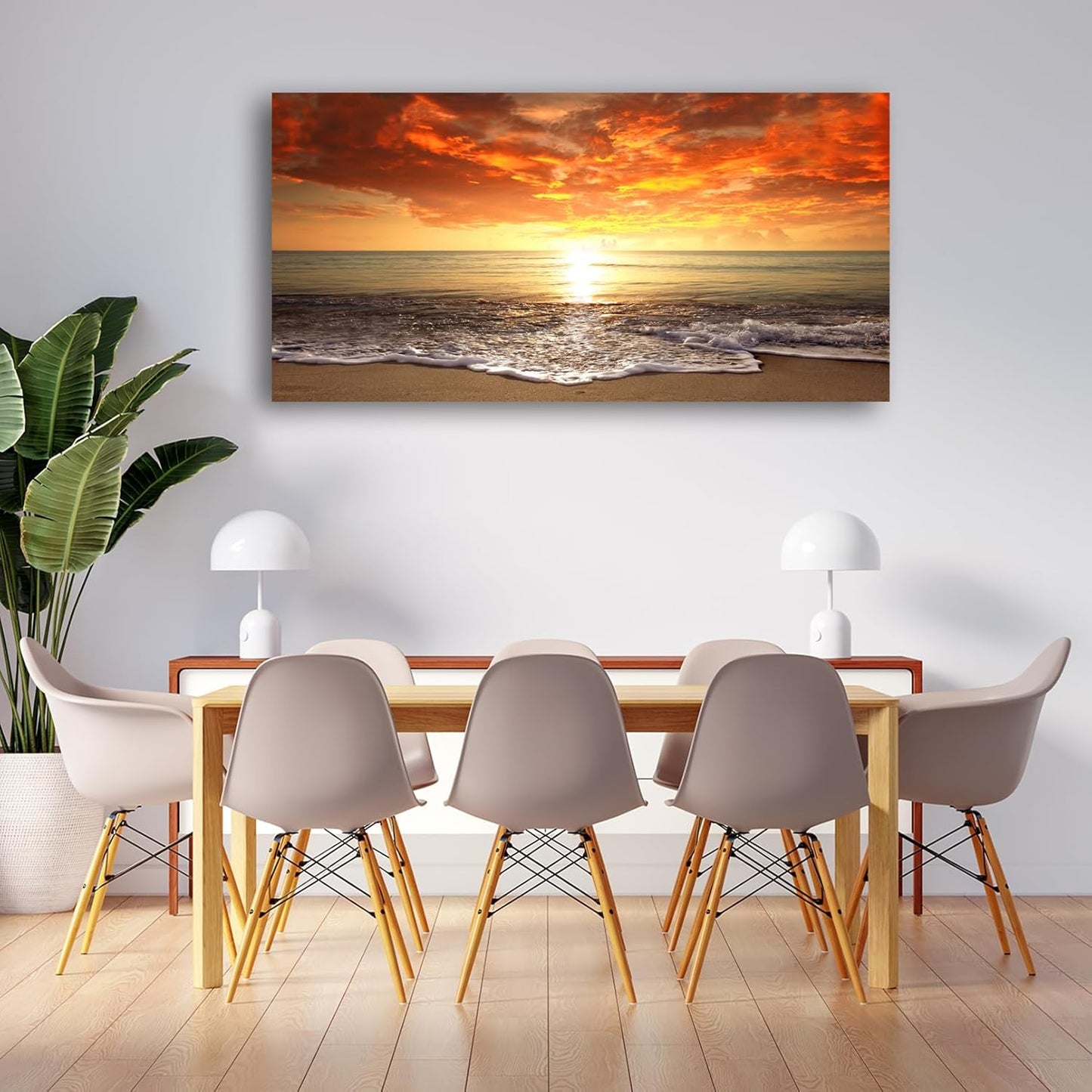 Baisuart S02250 Canvas Prints Wall Art Beach Sunset Ocean Waves Nature Pictures Stretched Canvas Wooden Framed for living Room Bedroom and Office