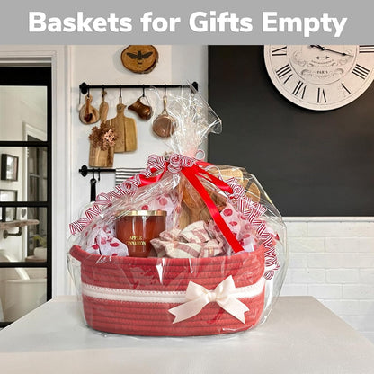 CHICVITA Decorative Gift Basket, Easter Basket for Kids, Woven Rope Storage Baskets with Handles, Nursery Baby Shower Toy Organizer, Grey, 13 x 9.8 x 5 inches
