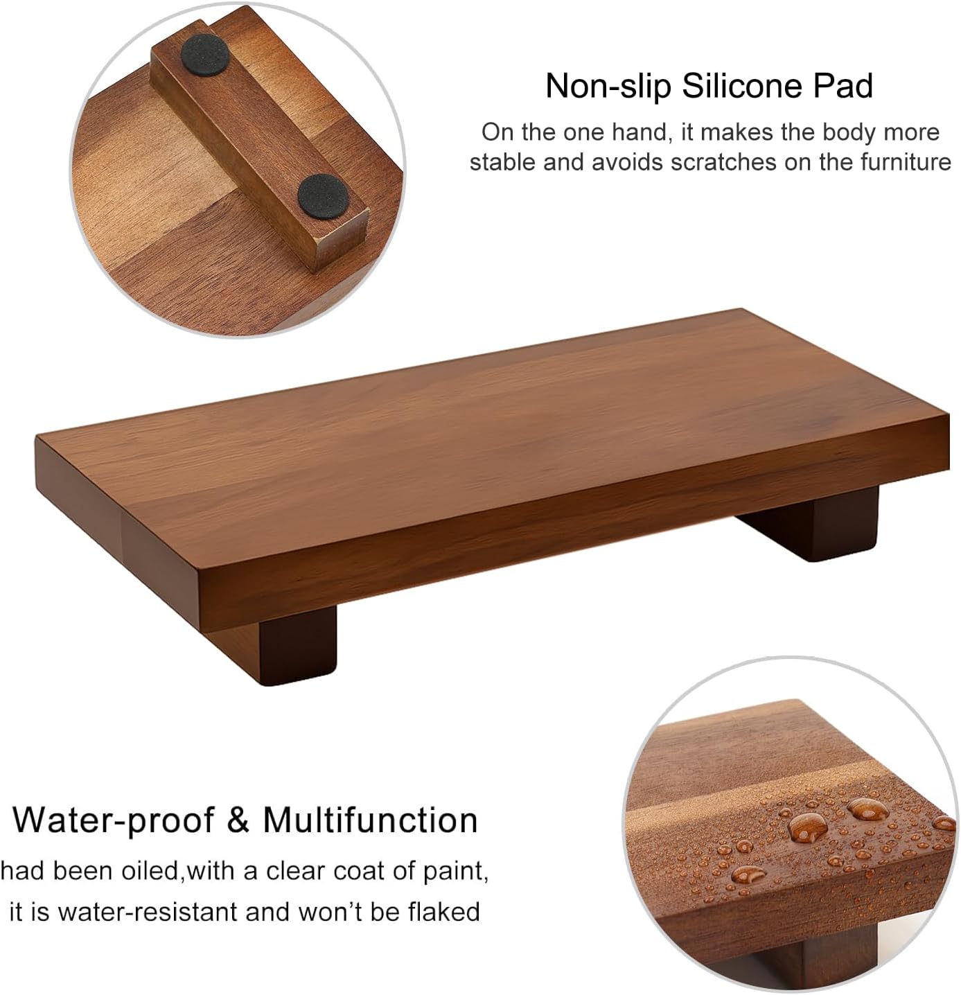 Wooden Pedestal Stand Black Bathroom Counter Organizer Tray Decor Farmhouse Wood Risers Small Hand Soap Dish Dispenser Holder for Kitchen Sink Modern Bathroom Vanity Accessories Decorative Tray