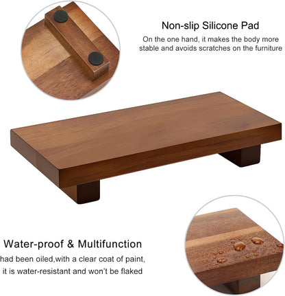 Wooden Pedestal Stand Black Bathroom Counter Organizer Tray Decor Farmhouse Wood Risers Small Hand Soap Dish Dispenser Holder for Kitchen Sink Modern Bathroom Vanity Accessories Decorative Tray