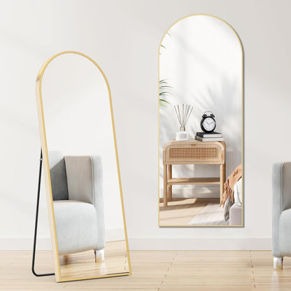 OLIXIS Black Arched Full Length Mirror 60"x16" for Bedroom, Full Body Mirror with Stand, Hanging or Leaning for Wall, Aluminum Alloy Thin Frame Floor Standing for Living Room
