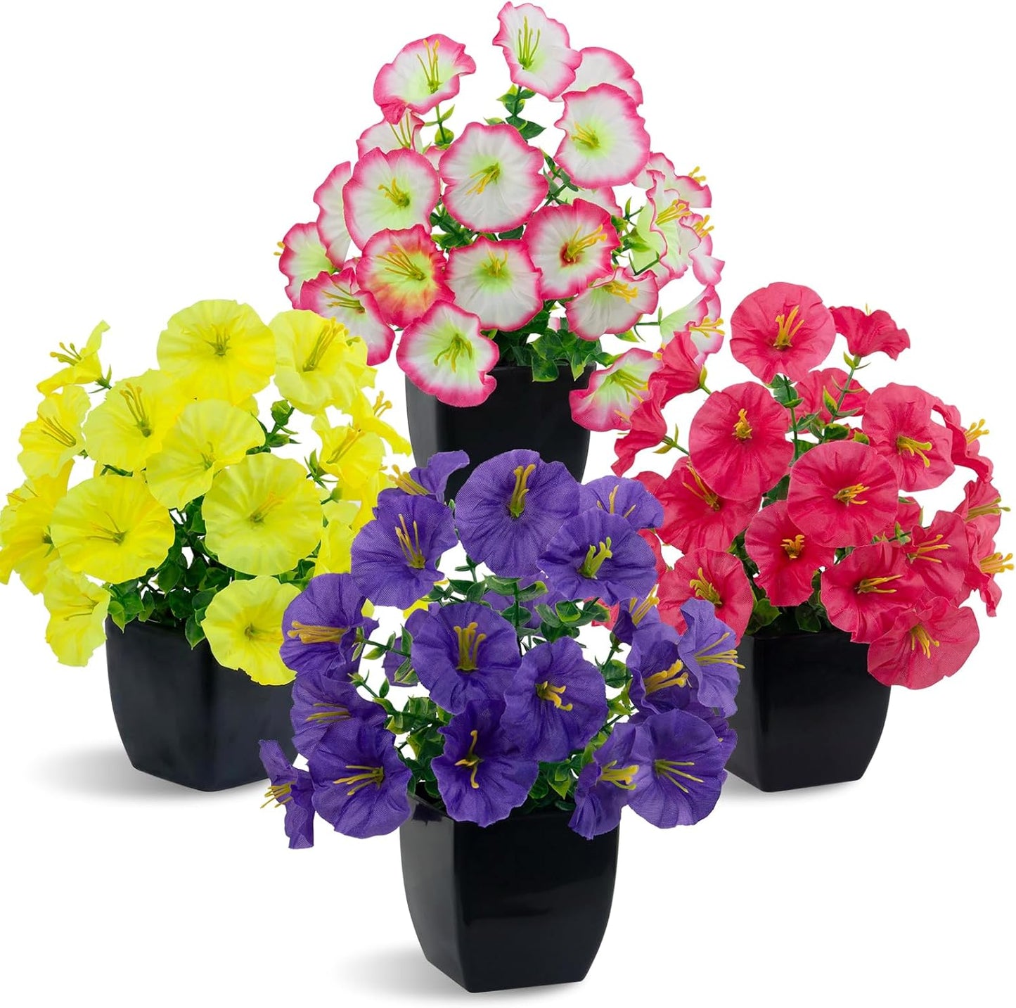 LOYWREE 4 Pack Small Artificial Mums Flowers in White Pots, Fake Mini Potted Plants, Spring Floral Decor for Home Bathroom Shelves Office Desk Table Centerpiece Indoor Decoration