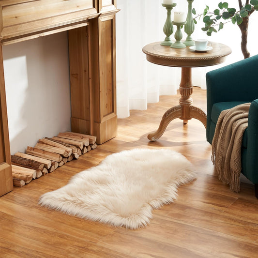 EasyJoy Ultra Soft Fluffy/Fuzzy Shaggy Area Rug Faux Fur Chair Cover Seat Pad for Bedroom Floor Sofa Living Room (2 x 6 ft Sheepskin, Beige)
