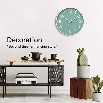 Roymnie Wall Clock Green, Silent Wall Clocks Battery Operated 8 Inch-Modern Non Ticking Analog Clock Decorative for Kitchen Office Bathroom Bedroom(Gold)