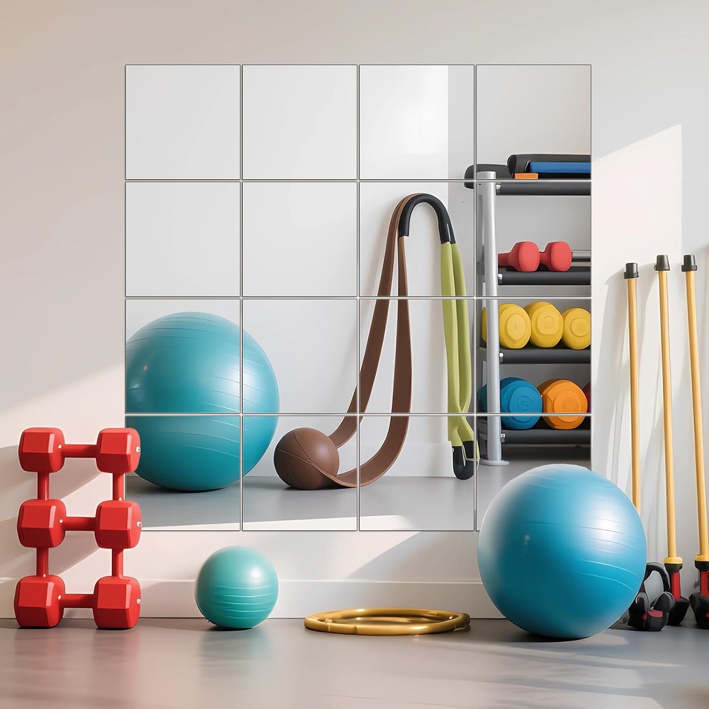 Ruomeng Home Gym Mirrors 12 Inch x 12Pcs Wall Mounted Mirror Glass Frameless Full Length Mirror Tiles for Home Gym, Bedroom, Door & Bathroom