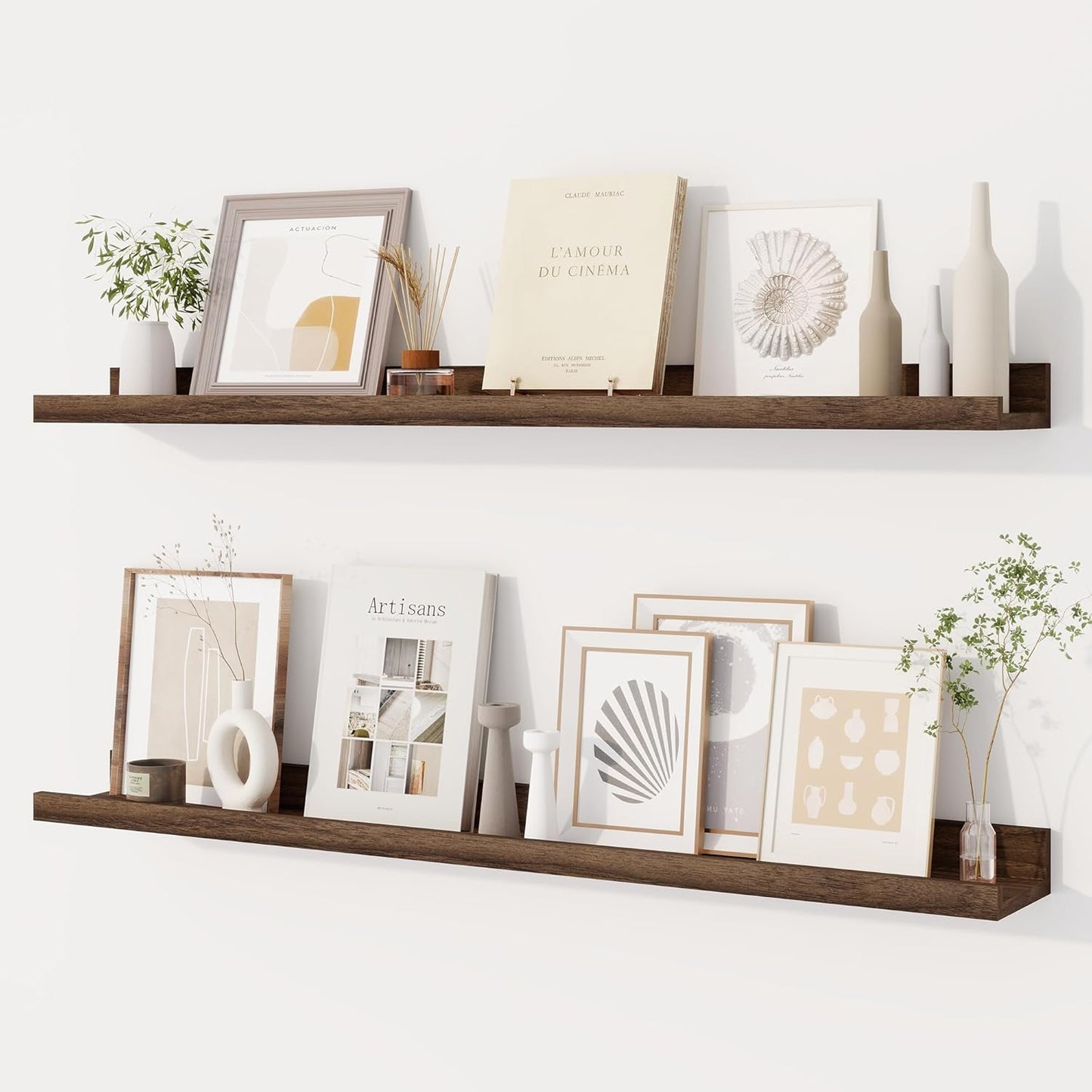 Dreamland Picture Ledge Shelf for Wall, Floating Shelves Set of 2, 48 Inch Long Floating Shelves with Lip for Living Room, Bedroom, Bathroom, Kitchen, White