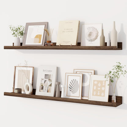 Dreamland Picture Ledge Shelf for Wall, Floating Shelves Set of 2, 48 Inch Long Floating Shelves with Lip for Living Room, Bedroom, Bathroom, Kitchen, White