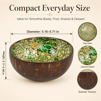 ChezMax Natural Coconut Bowl with Mother of Pearl Inlays - Key Bowl & Fruit Snack Holder (Blue-Gold)