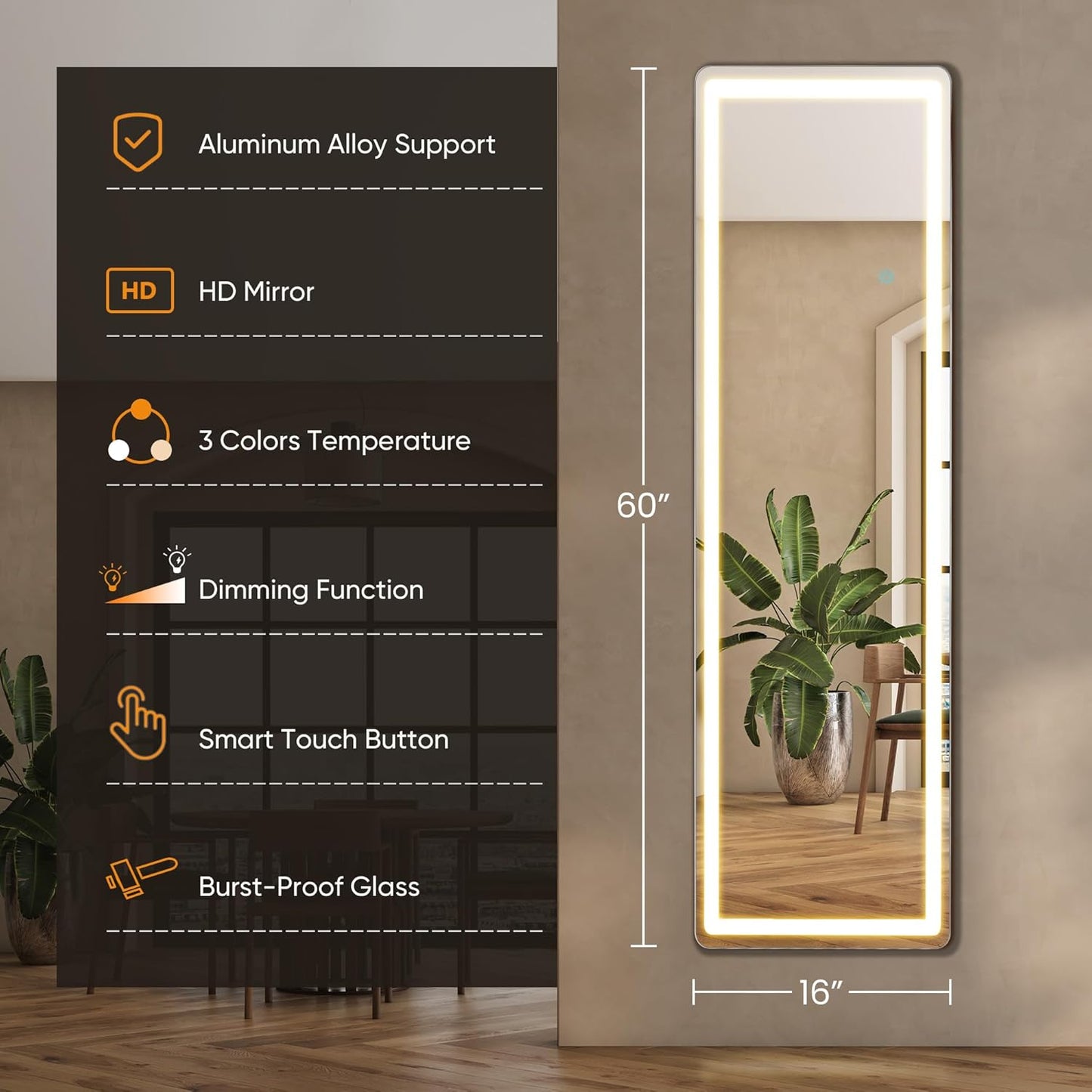 Mirror Full Length, Upgraded 16"x59" Body Wall Mirrors with Shatter-Proof Glass, Floor Standing, Hanging or Leaning, Tall Mirror with Stand Aluminum Alloy Frame for Bedroom Cloakroom