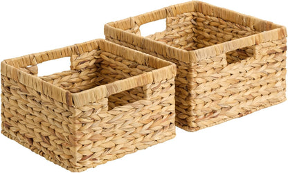 StorageWorks Wicker Basket, Baskets for Organizing, Storage Basket with Built-in Handles, Water Hyacinth Shelves (Medium 2-Pack, Natural Hyacinth)