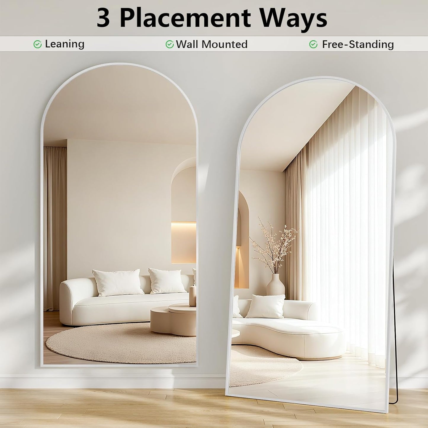 57" x 20" Arched Full Length Mirror - Wall Mounted/Floor Mirror Aluminum Alloy Frame Full Body Mirrors for Bathroom Living Room Bedroom and Entryway,Black