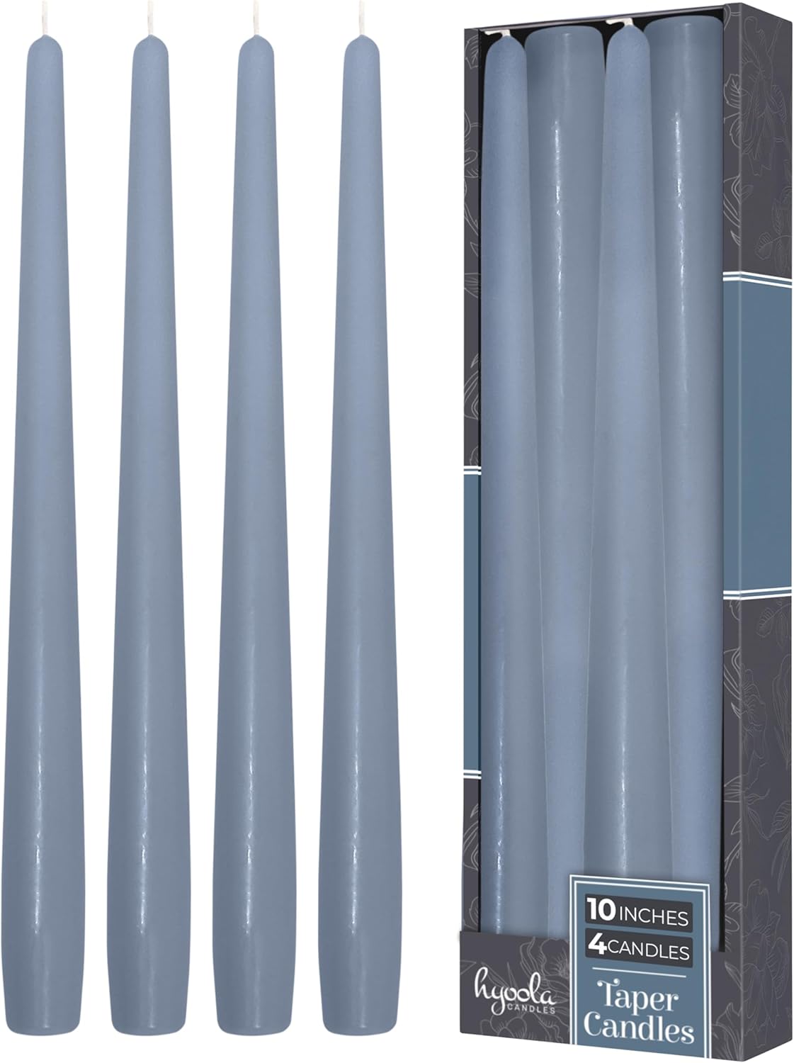 Hyoola Tall Taper Candles - 10 Inch Metallic Gold Unscented Dripless Taper Candles - 8 Hour Burn Time - 4 Pack