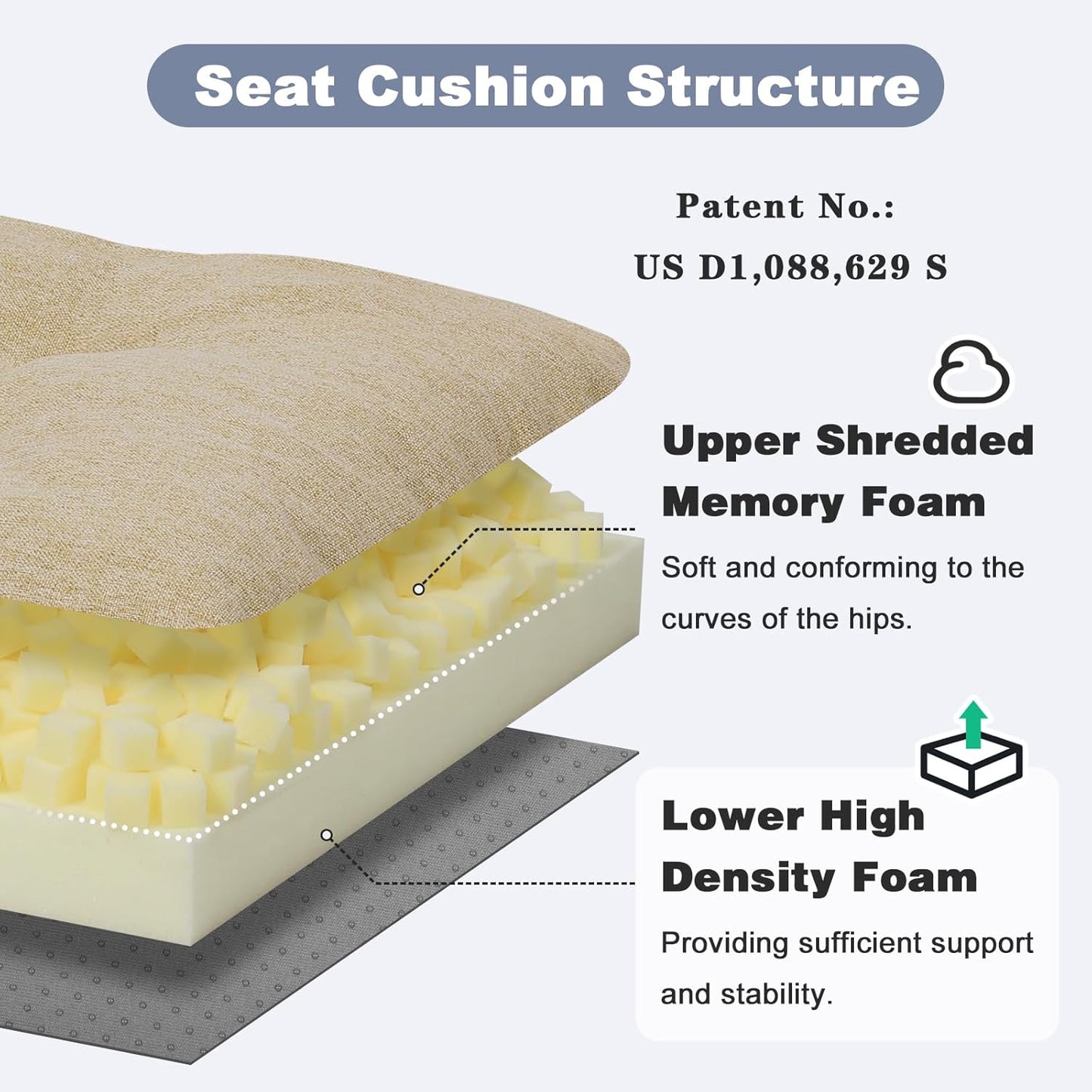 baibu 40 Inch Dual-Layer Patent Design Memory Foam Bench Cushion, Non-Slip Indoor Bench Cushion Standard Size Foam Pad with Machine Washable Cover (Dark Grey, 40x16x3in)