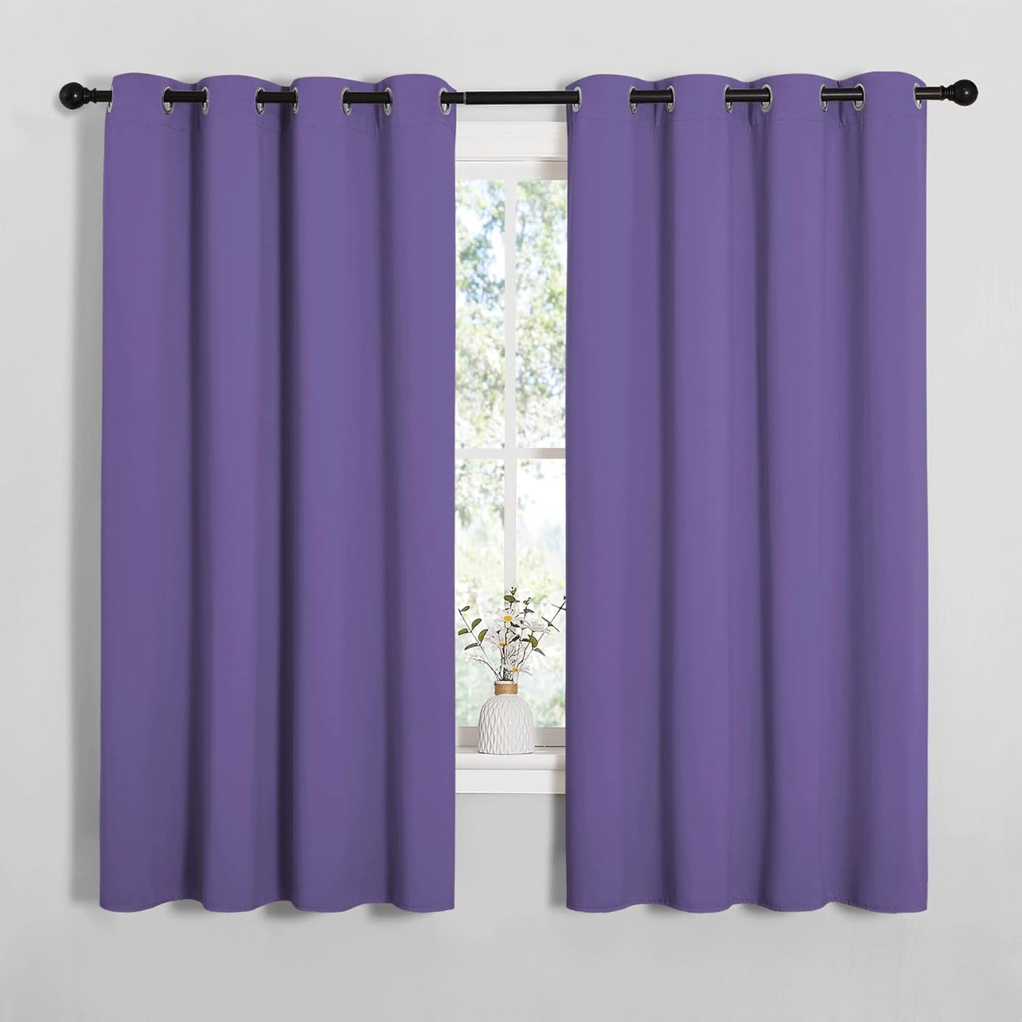 NICETOWN Halloween Pitch Black Solid Thermal Insulated Grommet Blackout Curtains/Drapes for Bedroom Window (2 Panels, 42 inches Wide by 63 inches Long, Black) - Colors D