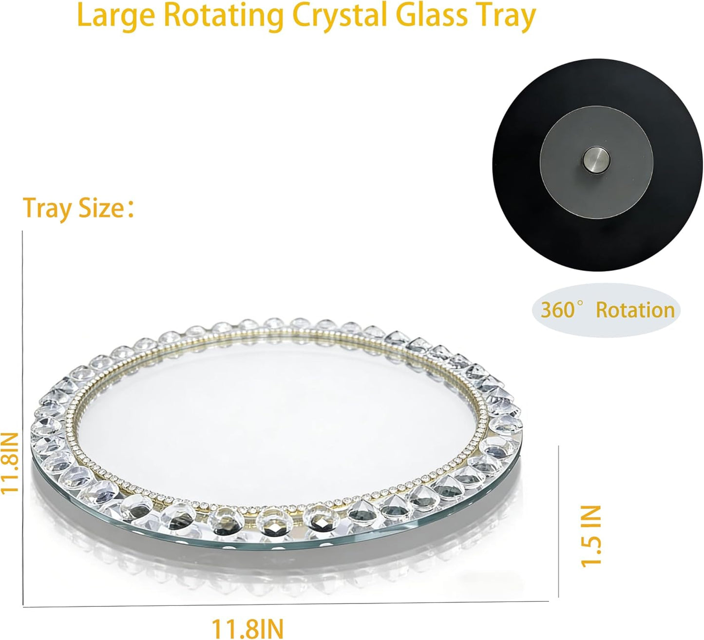 Crystal Glass Tray, Modern Mirror Jewelry Dresser Trinket Trays with Crushed Diamond, 11.8" x 7.9"Rectangular Makeup Perfume Tray for Bathroom Bedroom, Home Decor, Hotel Banquet, Party(Silver)