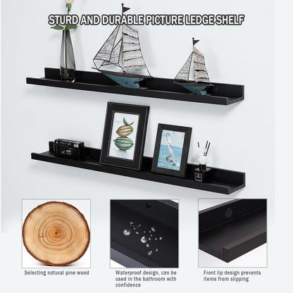 AZSKY Floating Shelves Wall Mounted Set of 2 Natural Wood Picture Shelves Wall Shelves for Bedroom Bathroom Living Room Kitchen Laundry Room Storage & Decoration 24 Inch