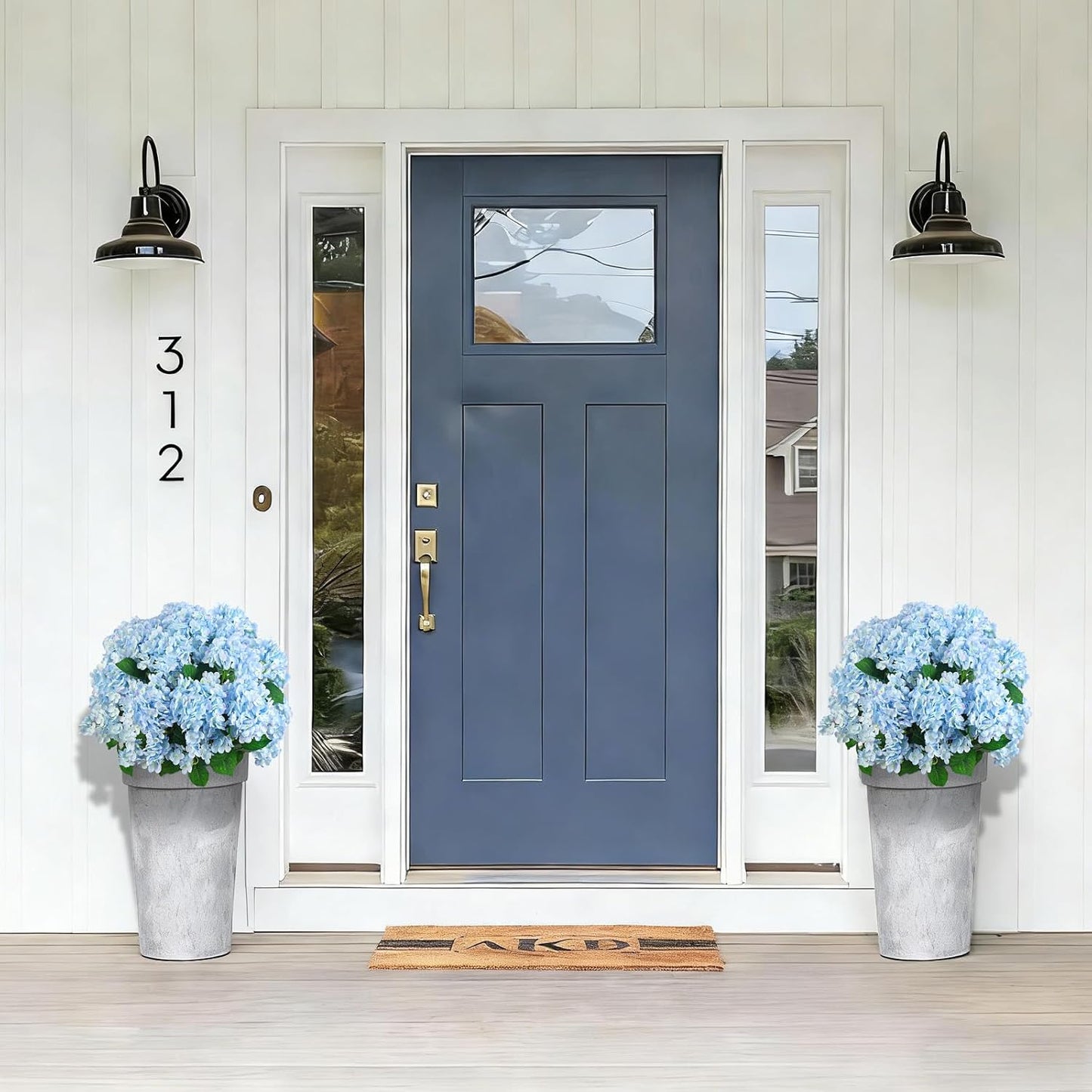 Artificial Hydrangea Bush – 20 Inch Potted Faux Hydrangea Plant, UV Resistant Outdoor Hydrangea Artificial Plants for Front Porch, Garden, Patio & Indoor Decor