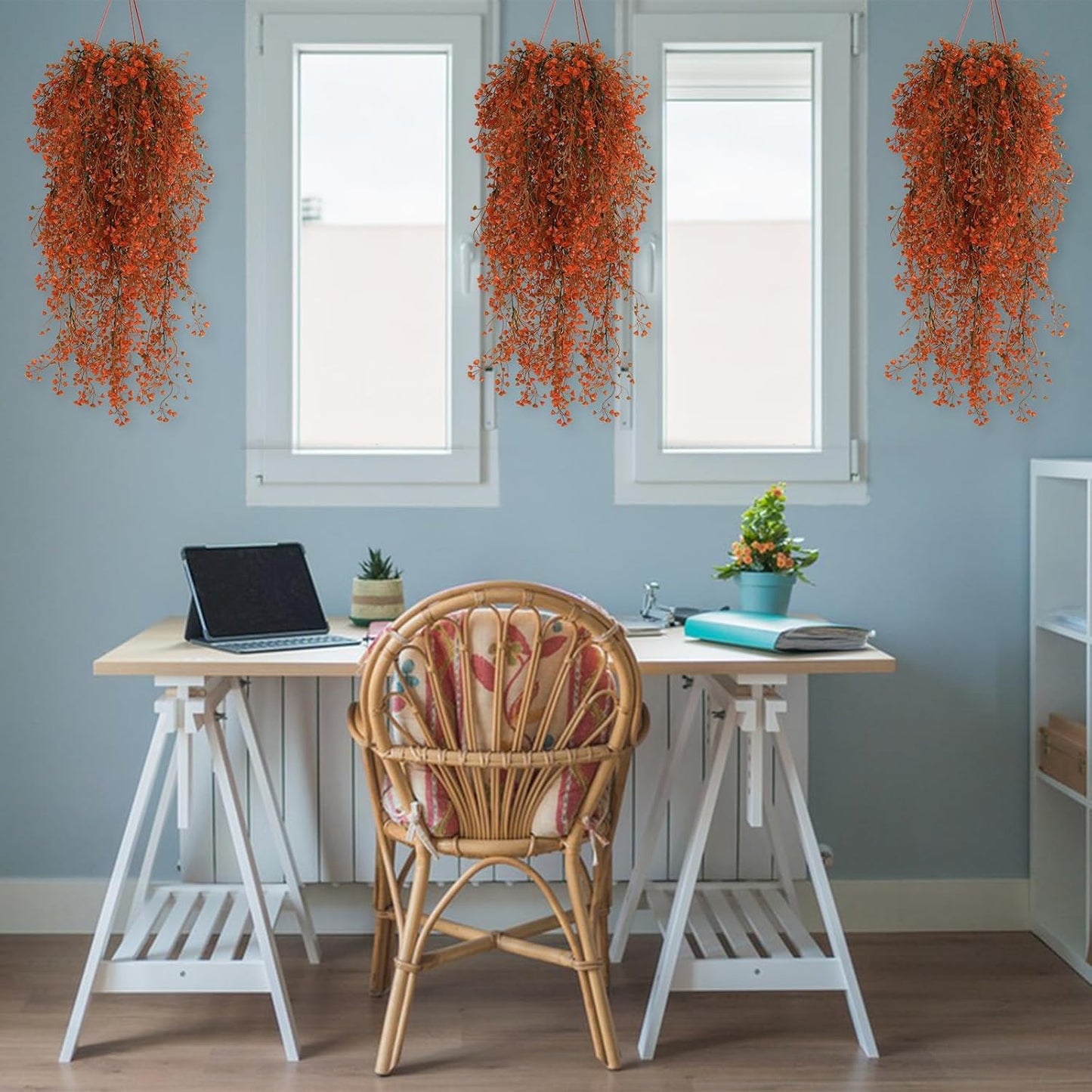 RECUTMS Fake Hanging Plants Artificial Ferns for Outdoor Hanging Faux Plants Vine Ivy Faux Fern Hanging Vines Wall Plants for Home Garden Party Wedding Decor (White 4P)