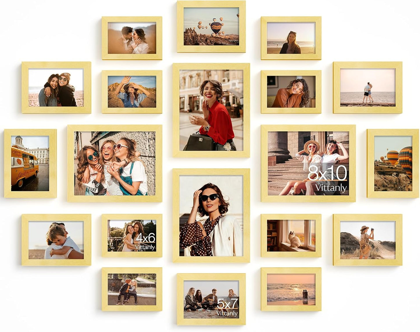 Vittanly 20 Pack Picture Frames Collage Wall Decor, Multi Sizes Including 4pcs 8x10, 8pcs 5x7 and 8pcs 4x6 Photo Frames, Gallery Frame Set for Wall or Tabletop Display, Black, Brown and Dark Grey