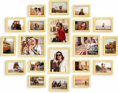 Vittanly 20 Pack Picture Frames Collage Wall Decor, Multi Sizes Including 4pcs 8x10, 8pcs 5x7 and 8pcs 4x6 Photo Frames, Gallery Frame Set for Wall or Tabletop Display, Black, Brown and Dark Grey