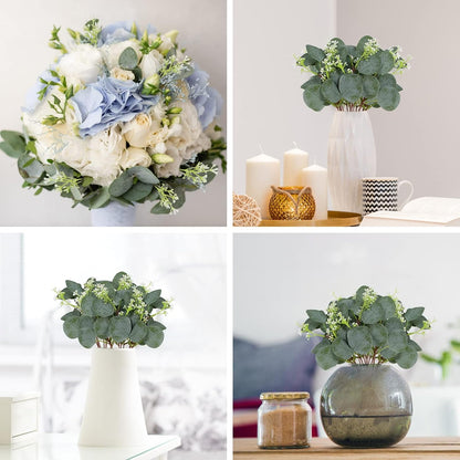 ZeKonan 40 Pcs Artificial Eucalyptus Stem, Fake Silver Dollar Eucalyptus Leaves Stems Bulk Real Touch Faux Leaf Branches for DIY Bouquets Floral Arrangement Wedding Home Decor