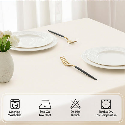MIULEE Beige Rectangle Linen Polyester Tablecloth with Decorative Cutouts Spring Waterproof Stain Resistant & Shrink-Proof Table Cloth 52x70 inch Farmhouse Style for Dining Wedding and Outdoor