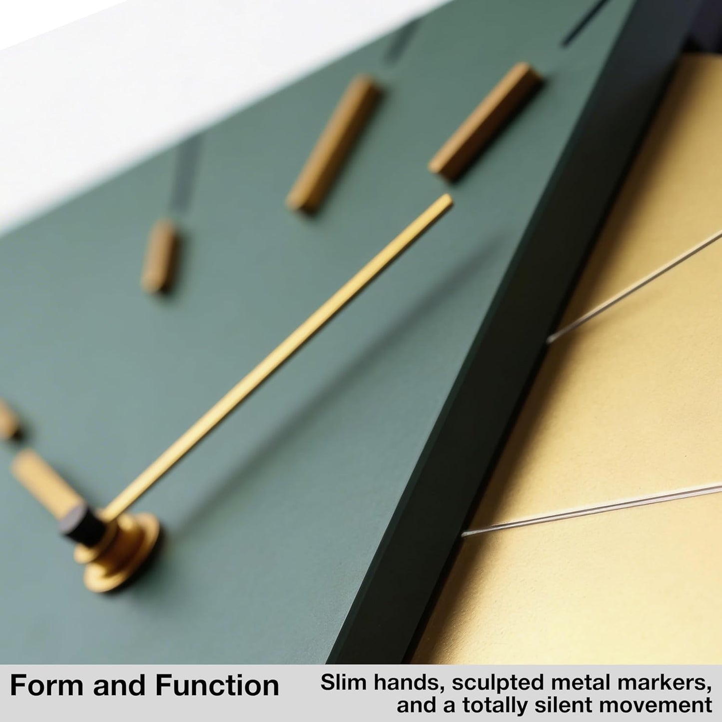 Driini Clocks Mid Century Modern Wall Clock - Square Green Clock with Decorative Gold Accent- Unique and Cool Clock, Battery Operated - MCM Decor & Decorative Wall Clock for Mid Century Modern Decor.