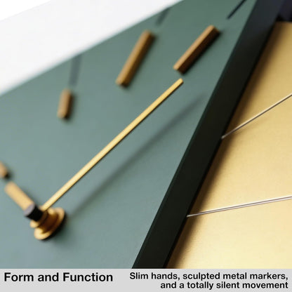 Driini Clocks Mid Century Modern Wall Clock - Square Green Clock with Decorative Gold Accent- Unique and Cool Clock, Battery Operated - MCM Decor & Decorative Wall Clock for Mid Century Modern Decor.