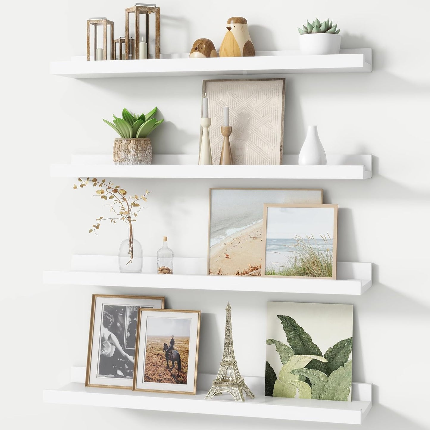 FLYJOE Picture Ledge Shelf, Floating Shelves Set of 2, 48 Inches Long Large Nursery Book Shelves for Toys Storage, Kids Bookshelf Wall Mounted for Living Room Bedroom Decor Books Photo Frames, Walnut