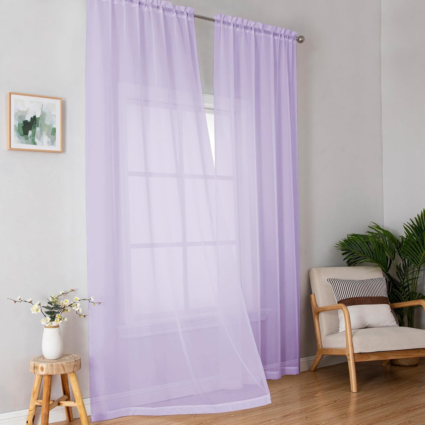 OWENIE Sheer Curtains 84 inches Long 2 Panels Set for Living Room/Bedroom, Rod Pocket Voile Sheer Panel Drapes, White, 2pcs, Each 42" W x 84" L - Colors A