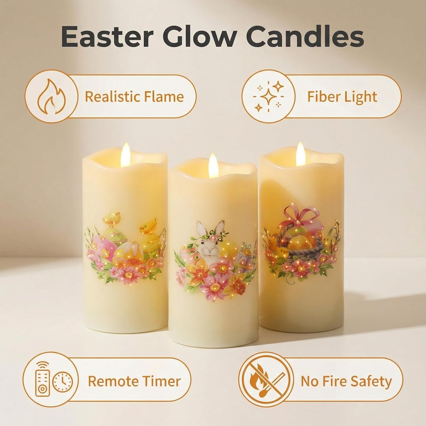 Eywamage Fiber Optic Flameless Pillar Candles with Remote Set of 3, Butterfly Floral Spring LED Candles Battery Operated Gift Φ 3" H 6"
