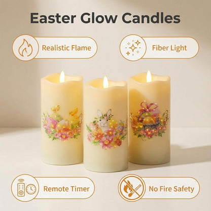 Eywamage Fiber Optic Flameless Pillar Candles with Remote Set of 3, Butterfly Floral Spring LED Candles Battery Operated Gift Φ 3" H 6"