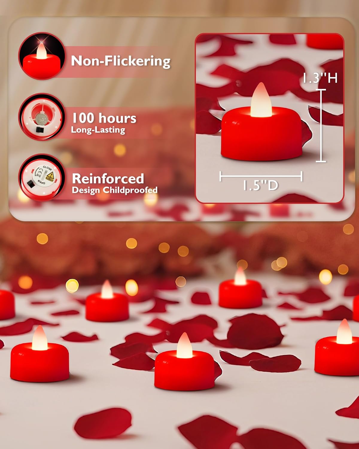 Amagic 12/24/50/100/150Pack Flameless LED Tea Lights Candles Battery Operated, Electric Fake Tealight Candles for Votive, Halloween, Christmas, Home Decor, Wedding, Table Decor (12Pack)